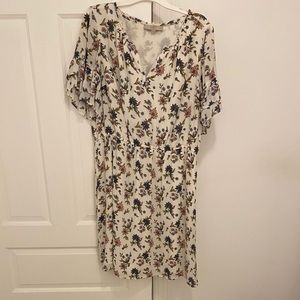 LOFT Floral Print Stretch Waist Midi Dress